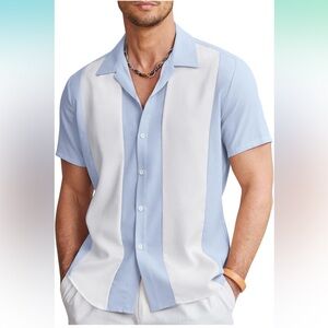 Men's Light Blue and White Short Sleeve Shirt